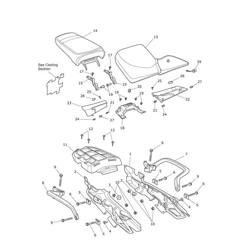 Carénages Arrière & Selle Tiger 800 XCx (VIN 674842 à 855531) Micro-Fiche