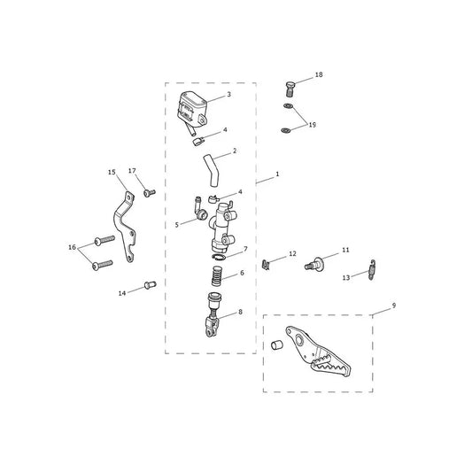 Maître Cylindre Frein Arrière Réservoir et Pédale
