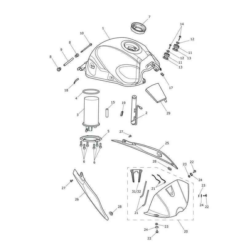 Réservoir & Pompe à Essence Speed Triple 1050 RS VIN jusqu'au 955859 Micro-Fiche